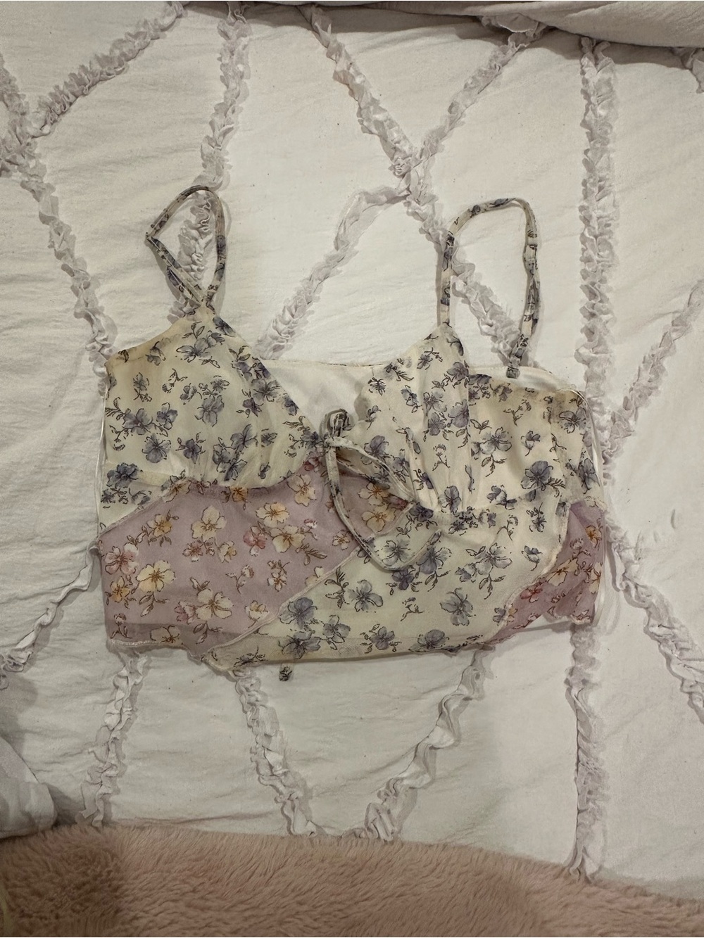 Le Lis Floral Mesh Tank Top in Cream and Lavender